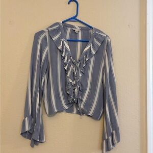 American Eagle Outfitters Blue and White Ruffle Blouse